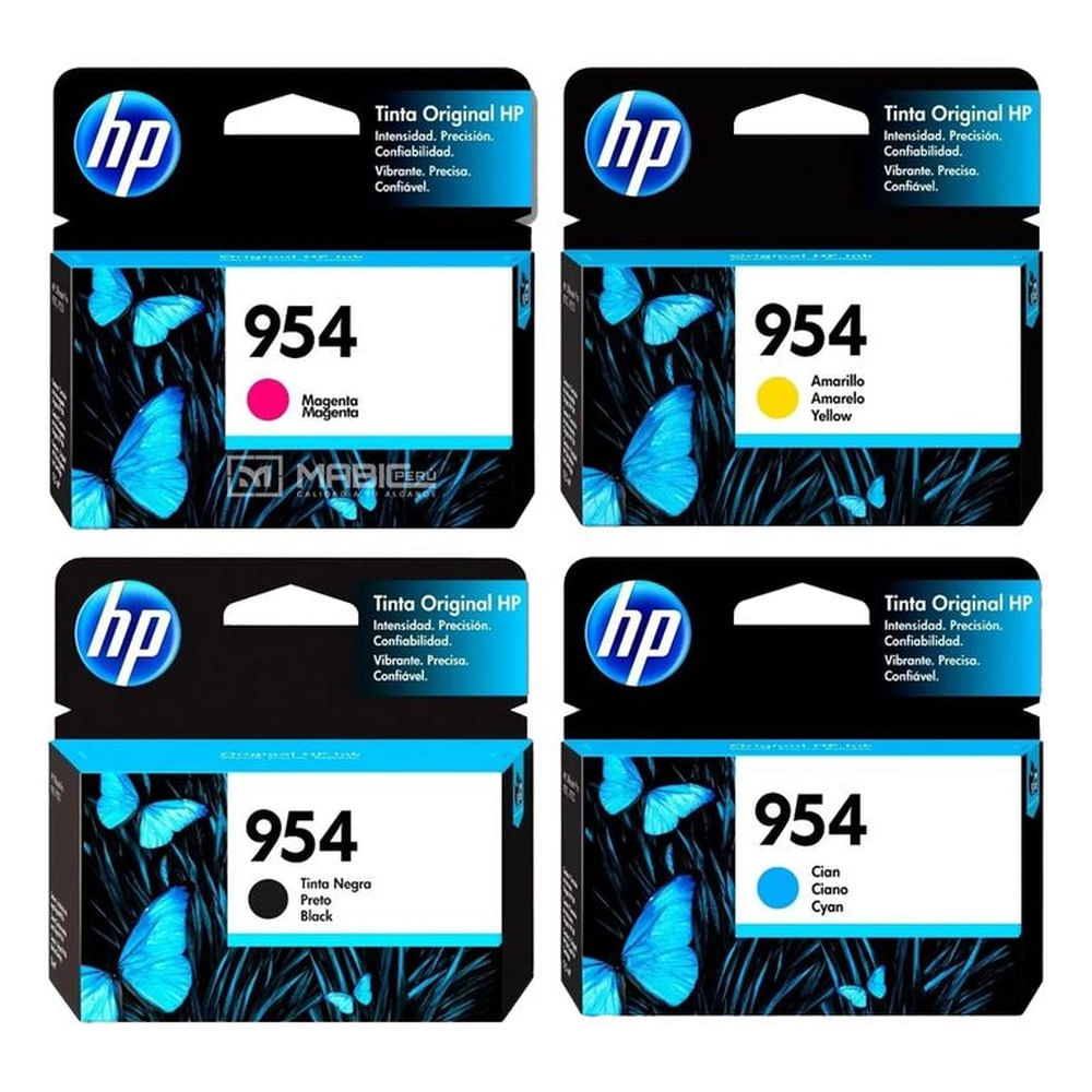 Pack Tinta HP 954 Negro Cian Magenta Amarillo OfficeJet 7740, 8210, 8730 Original