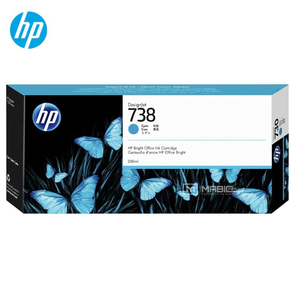Cartucho de Tinta HP 738 Cian 676M6A DesignJet T850, T950 Original - 300ml