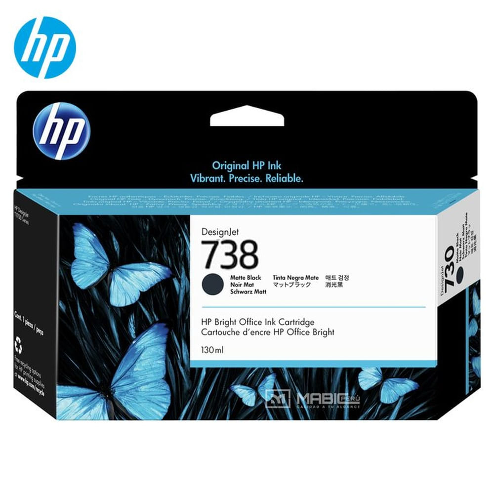 Cartucho de Tinta HP 738 Negro Mate 498N4A DesignJet T850, T950 Original - 130ml