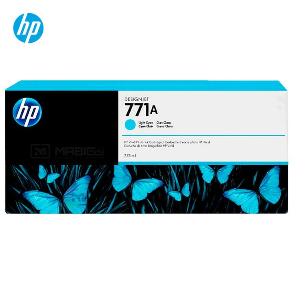 Cartucho de Tinta HP 771A Cian Claro B6Y20A Designjet Z6810, Z6200 Original - 775ml