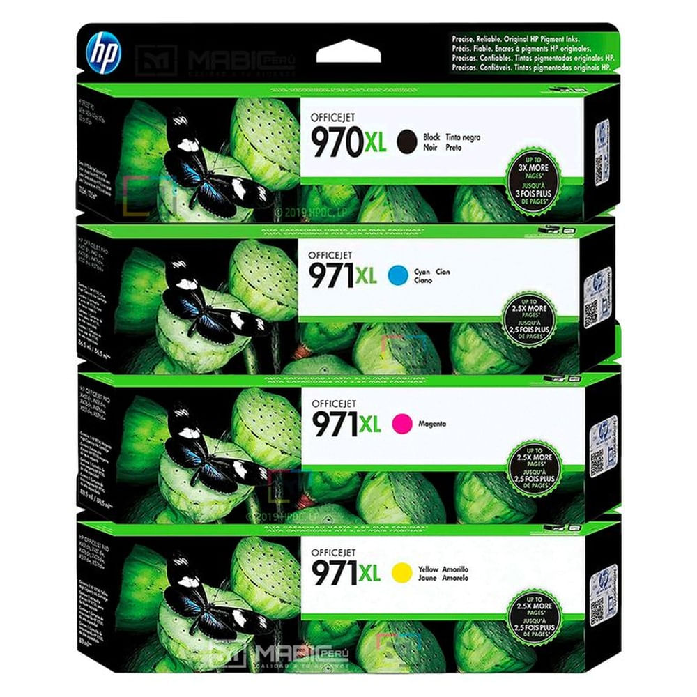 Pack Tinta HP 970XL 971XL Negro Cian Magenta Amarillo OfficeJet X476DW, X451DW Original