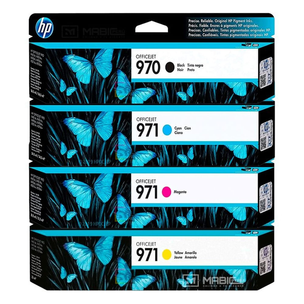 Pack Tinta HP 970, 971 Negro Cian Magenta Amarillo OfficeJet X476DW, X451DW Original