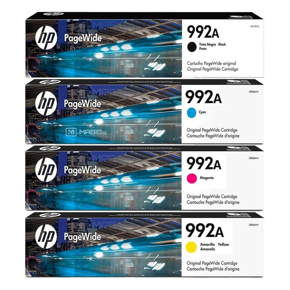 Pack Tinta HP 992A Negro Cian Magenta Amarillo PageWide 772dw, 777z, 750dw Original
