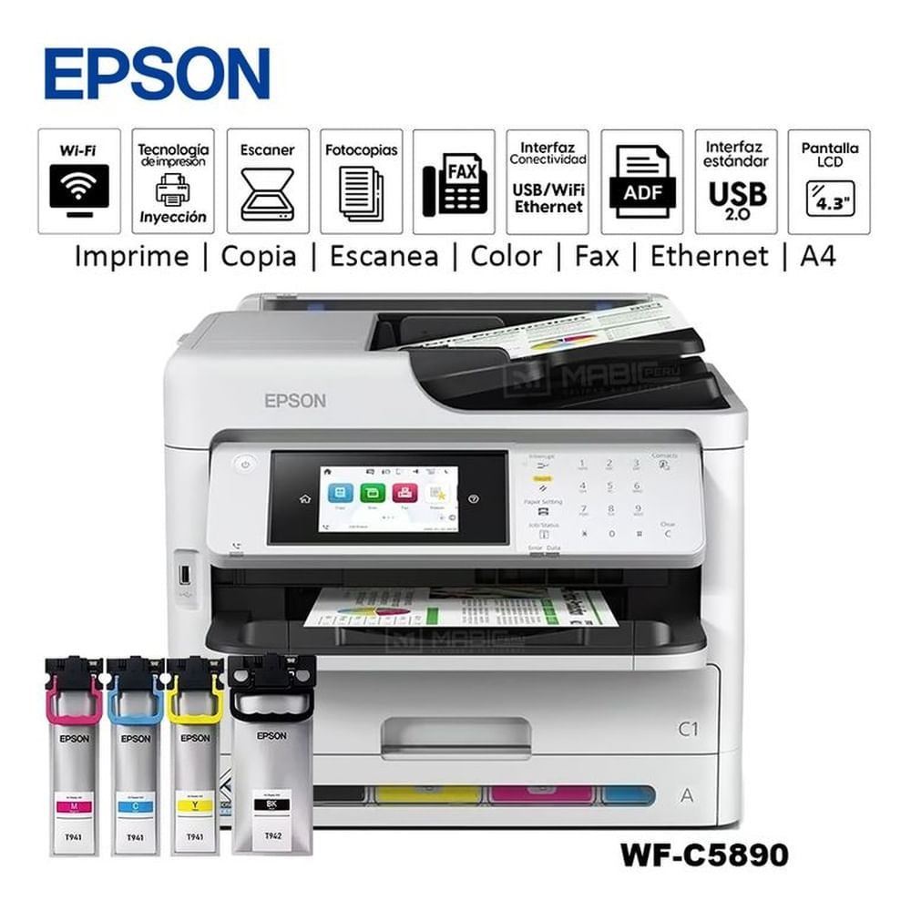 Impresora Multifuncional Epson WorkForce Pro WF-C5890 WiFi Red Fax ADF