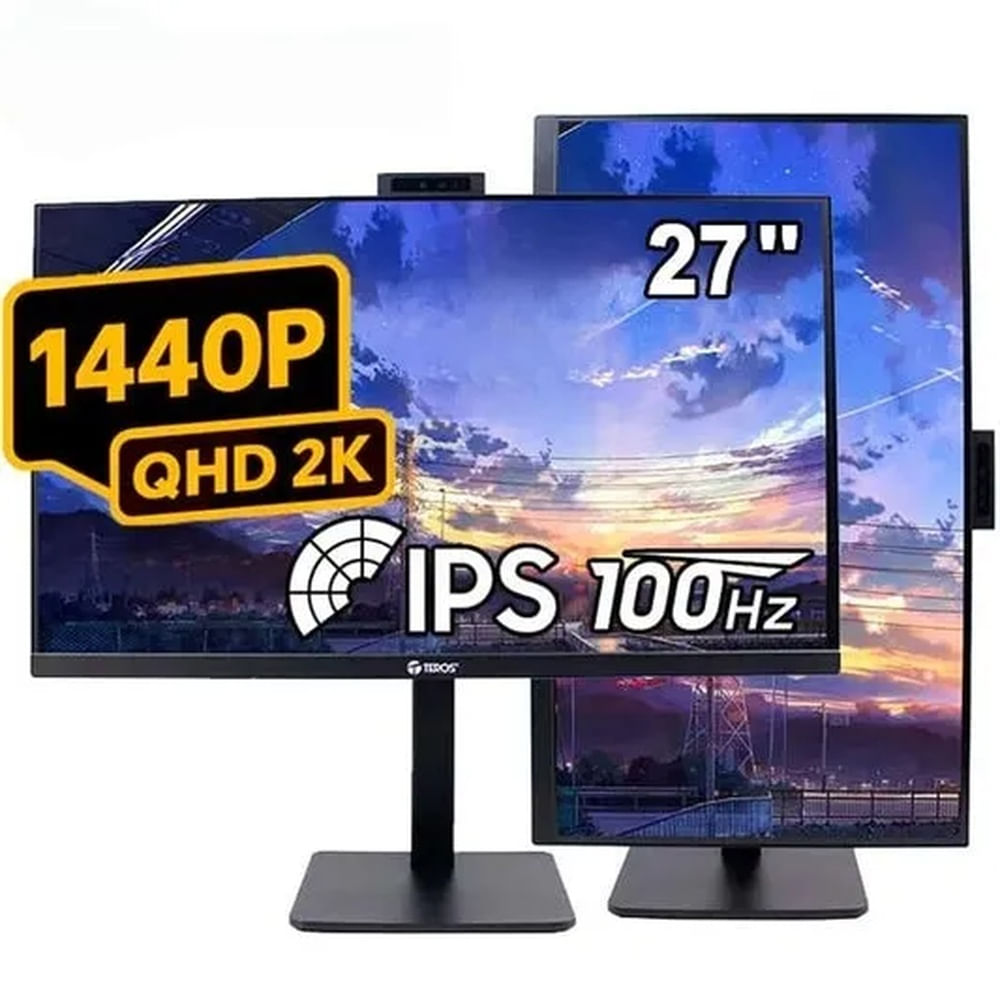 Monitor Teros Corporativo TE-2715CS, 27 QHD IPS 2K, 100Hz, 1ms, Pivote, Cámara Web, Parlante