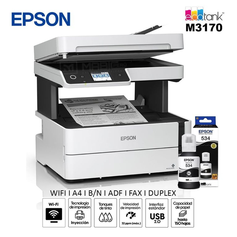 Impresora Multifuncional Monocromatica Epson M3170 Duplex WIFI Red ADF