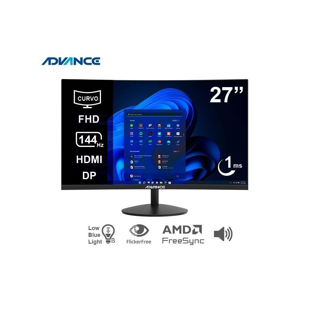 Monitor Advance ADV-2752S, 27 Curvo FHD VA, 144Hz, 1ms, Parlante