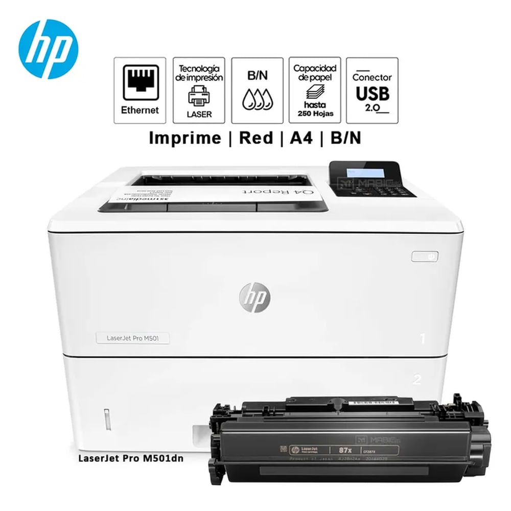 Impresora Láser Monocromática Hp LaserJet Pro M501dn Duplex Red USB