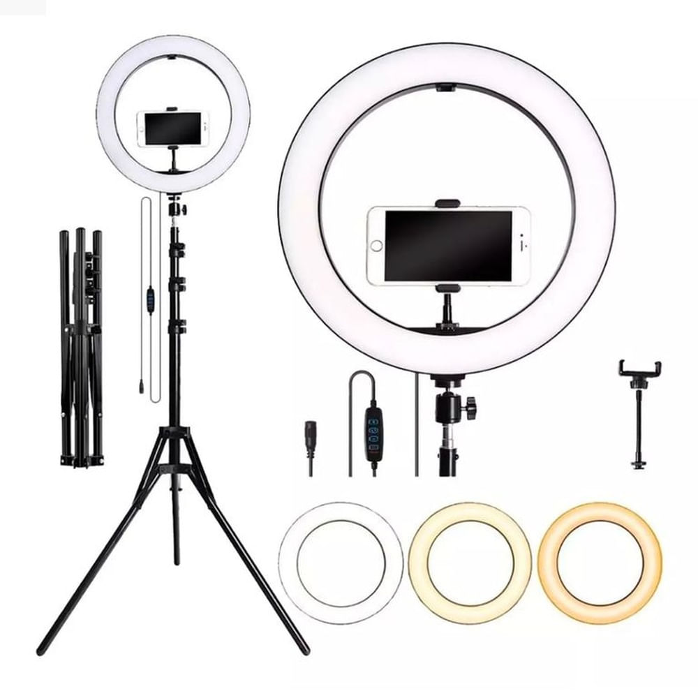 ARO DE LUZ LED 26 CM + SOPORTE PARA CELULAR + TRIPODE 2 METROS