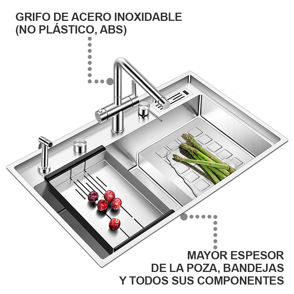 Lavadero Multifuncional De Lujo y Griferia Dual de Acero Inoxidable 304 Negro con Diseño Escalonado