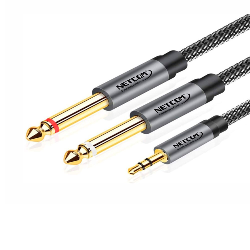 Cable de Audio 1 Jack 3.5mm Macho a 2 Jack 6.35mm Macho 1.80 Mts