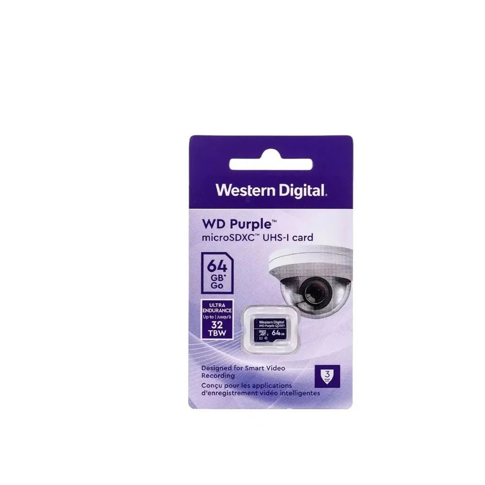 Memoria micro SD 64GB WD purpura SC QD101 videovigilancia