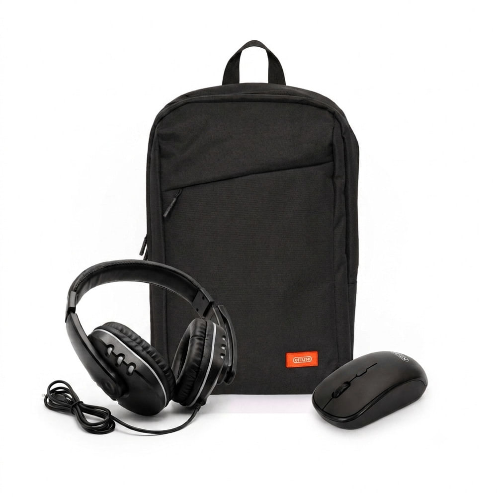 Mochila Porta Laptop - Audífonos - Mouse Inalámbrico Nium negro