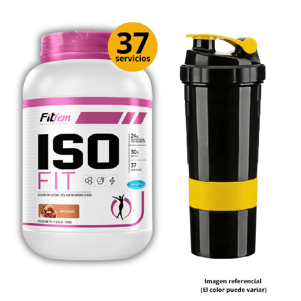 Proteína Iso Fit 1.1KG Fit Fem Chocolate shaker de 3 cuerpos