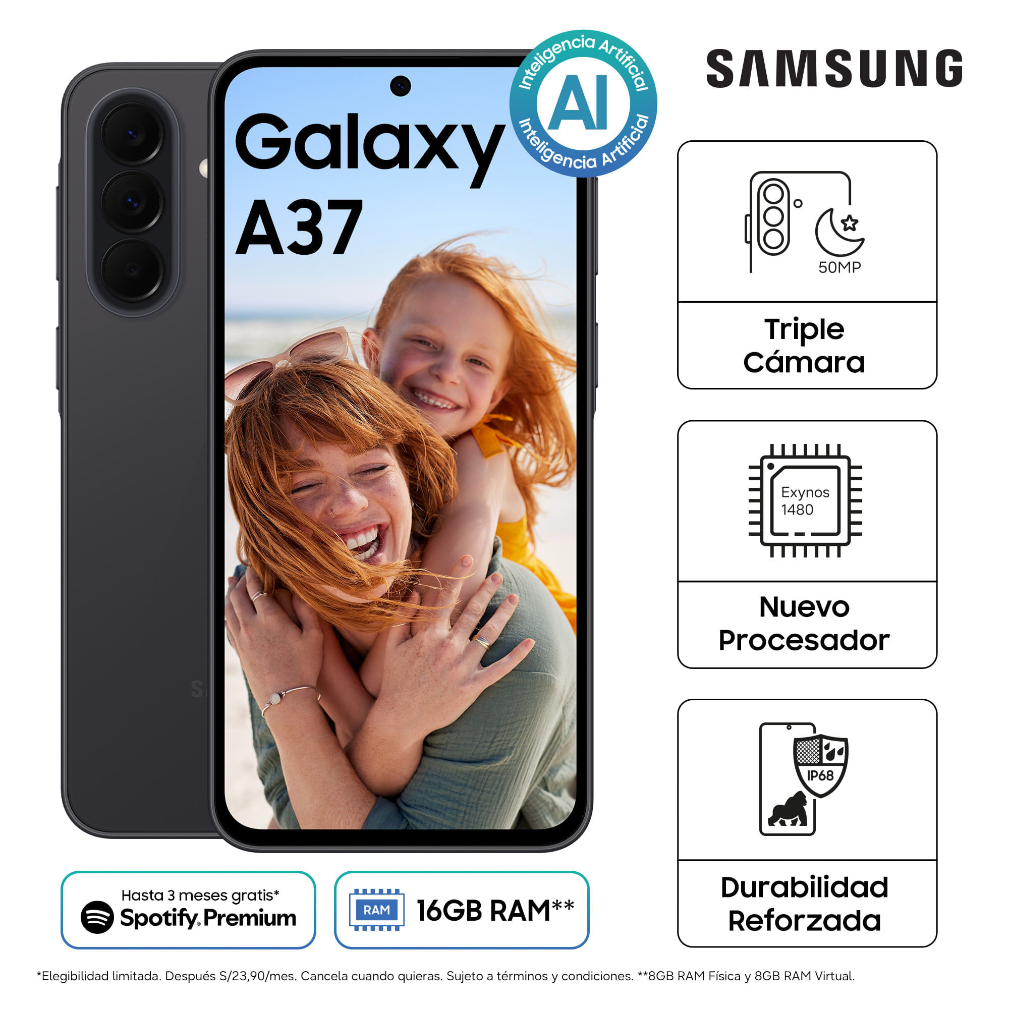 Smartphone SAMSUNG Galaxy A37 6.7"" 8GB 256GB 50 MP Gray