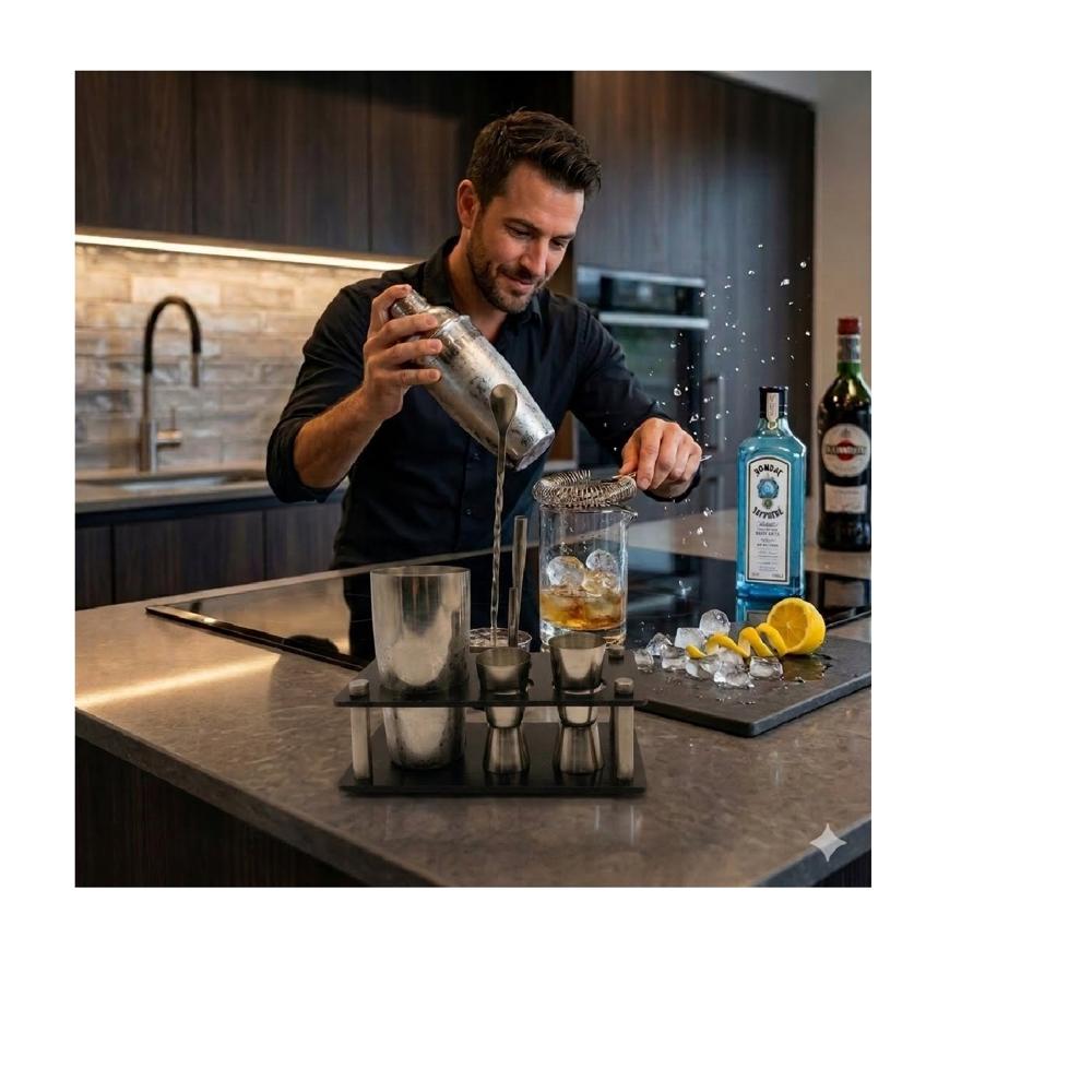 Kit Coctelero Profesional de 11 Piezas con Base Negra