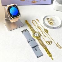 Reloj Inteligente Smartwatch D15 GS Correas Intercambiables Rosado-Gris y Accesorios Dorados