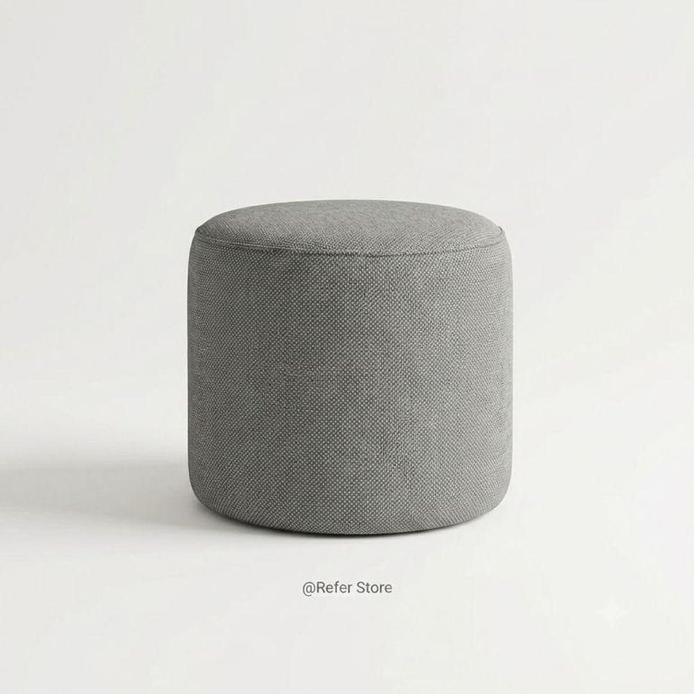 PUFF TAPIZADO EN TELA PERUANA COLOR GRIS- REFER STORE