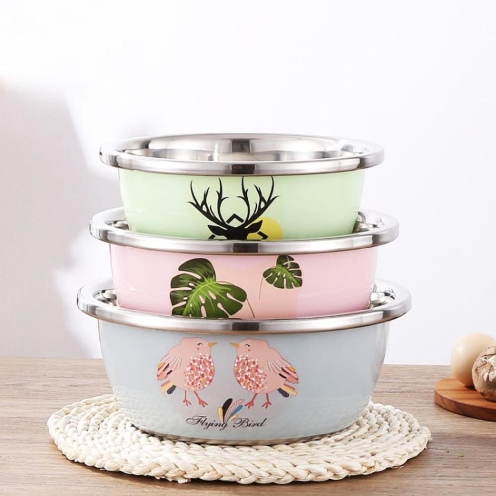 Set 3 Bowls de Acero Inoxidable Grueso Multiuso 22 cm  24 cm  26 cm para Cocina