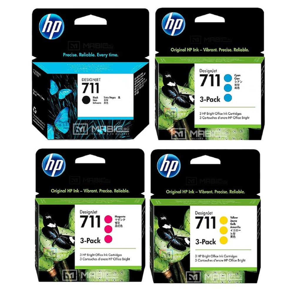 Kit Tinta HP 711 3Pack Negro Cian Magenta Amarillo DesignJet T120, T520, T530