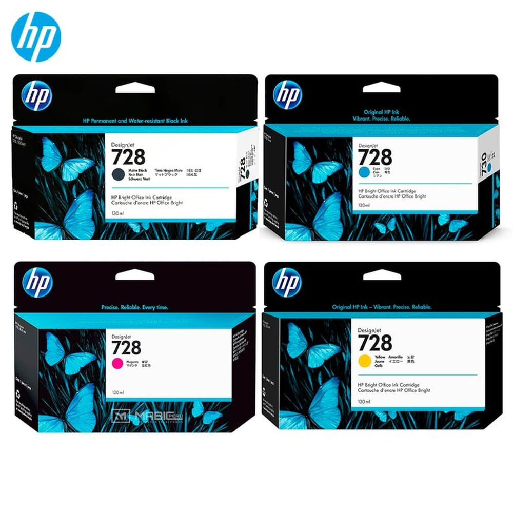 Pack 4 Tinta HP 728 DesignJet T730, T830 Original  - 130ml