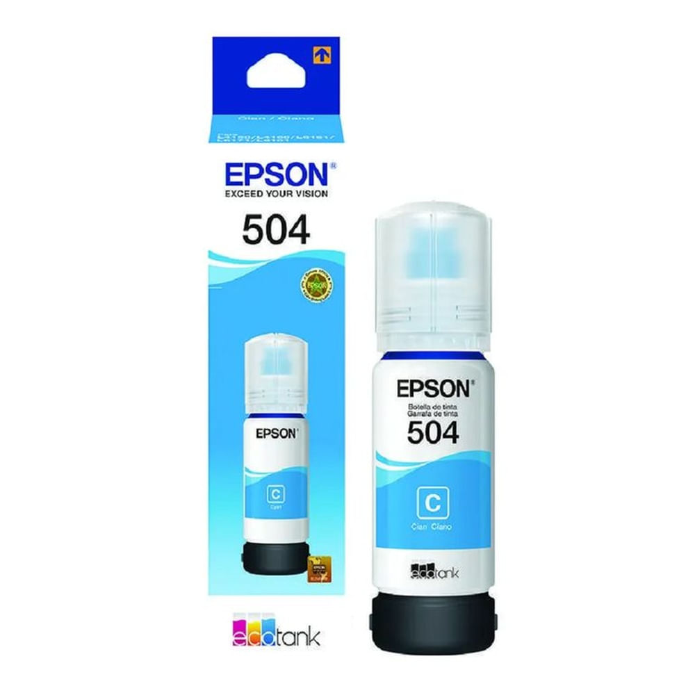 Tinta Epson T504 Cian EcoTank L14150, L6270, L4370, L6370 Original - 70ml