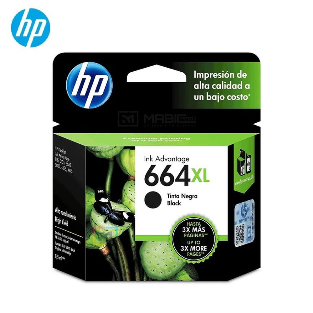 Cartucho de Tinta HP 664XL Negro F6V31AL DeskJet 1115, 2135, 4535, 4675 Original