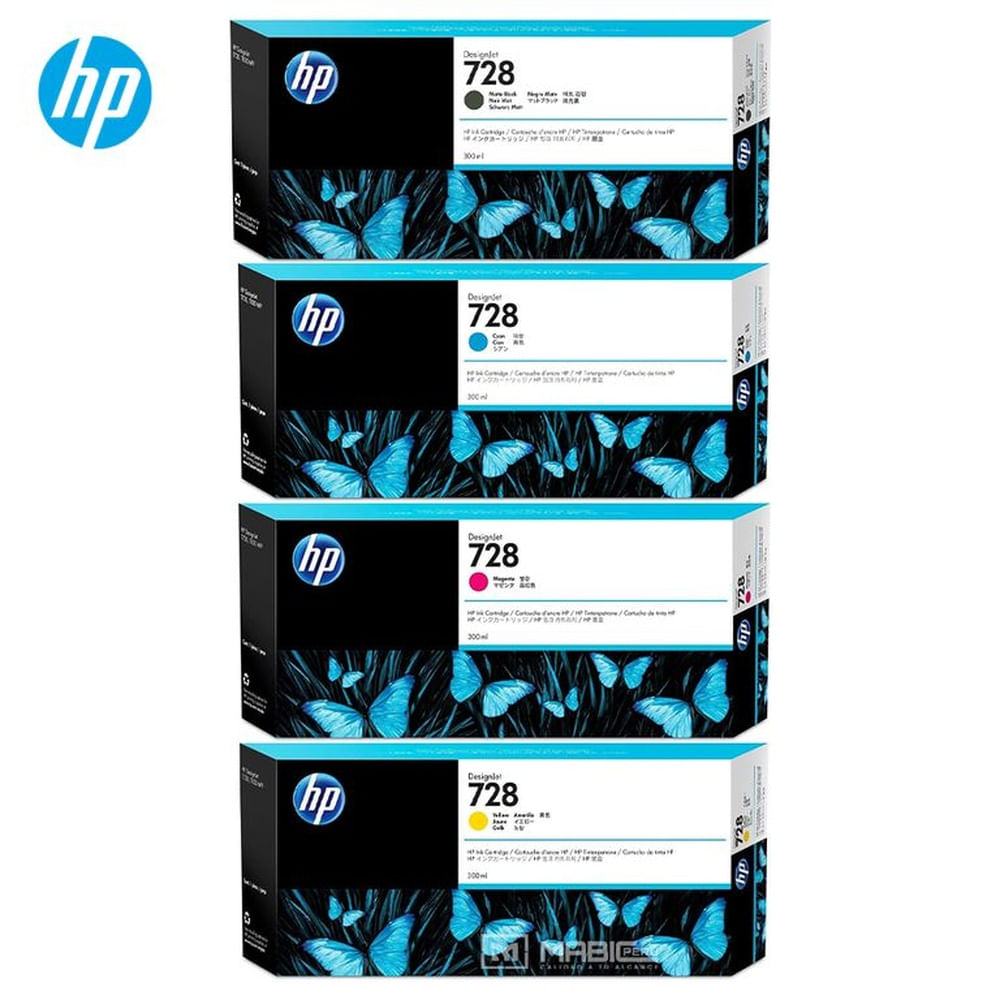 Pack 4 Tinta HP 728 DesignJet T730, T830 Original  - 300ml