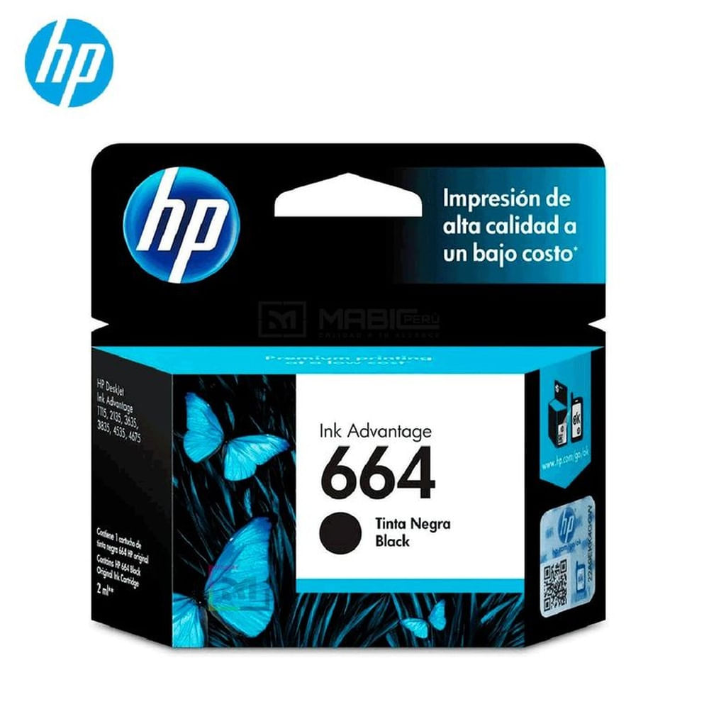Cartucho de Tinta HP 664 Negro F6V29AL DeskJet 1115, 2135, 4535, 4675 Original