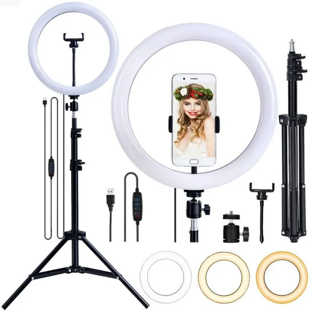 ARO LED 30cm CON SOPORTE PARA CELULAR GIRA 360g y TRIPODE 210m