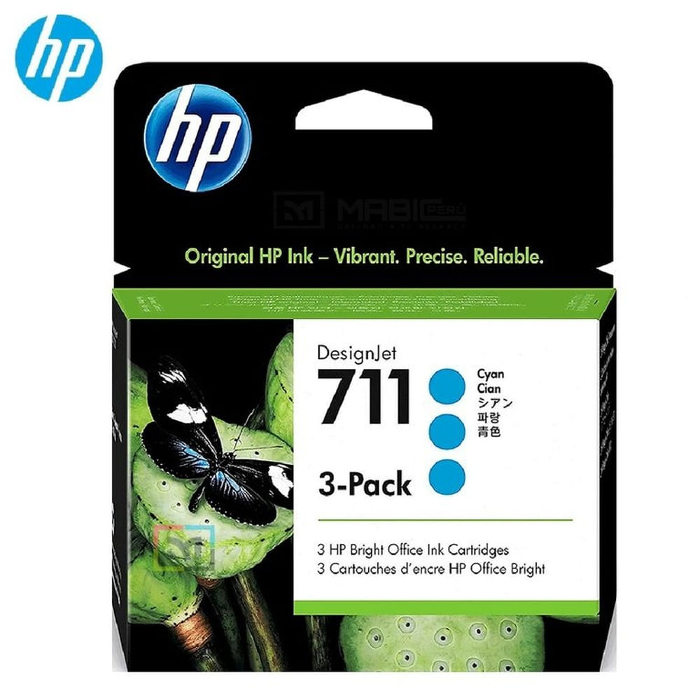 Cartucho de Tinta HP 711 3Pack Cian CZ134A DesignJet T120, T520, T530 - 29ml