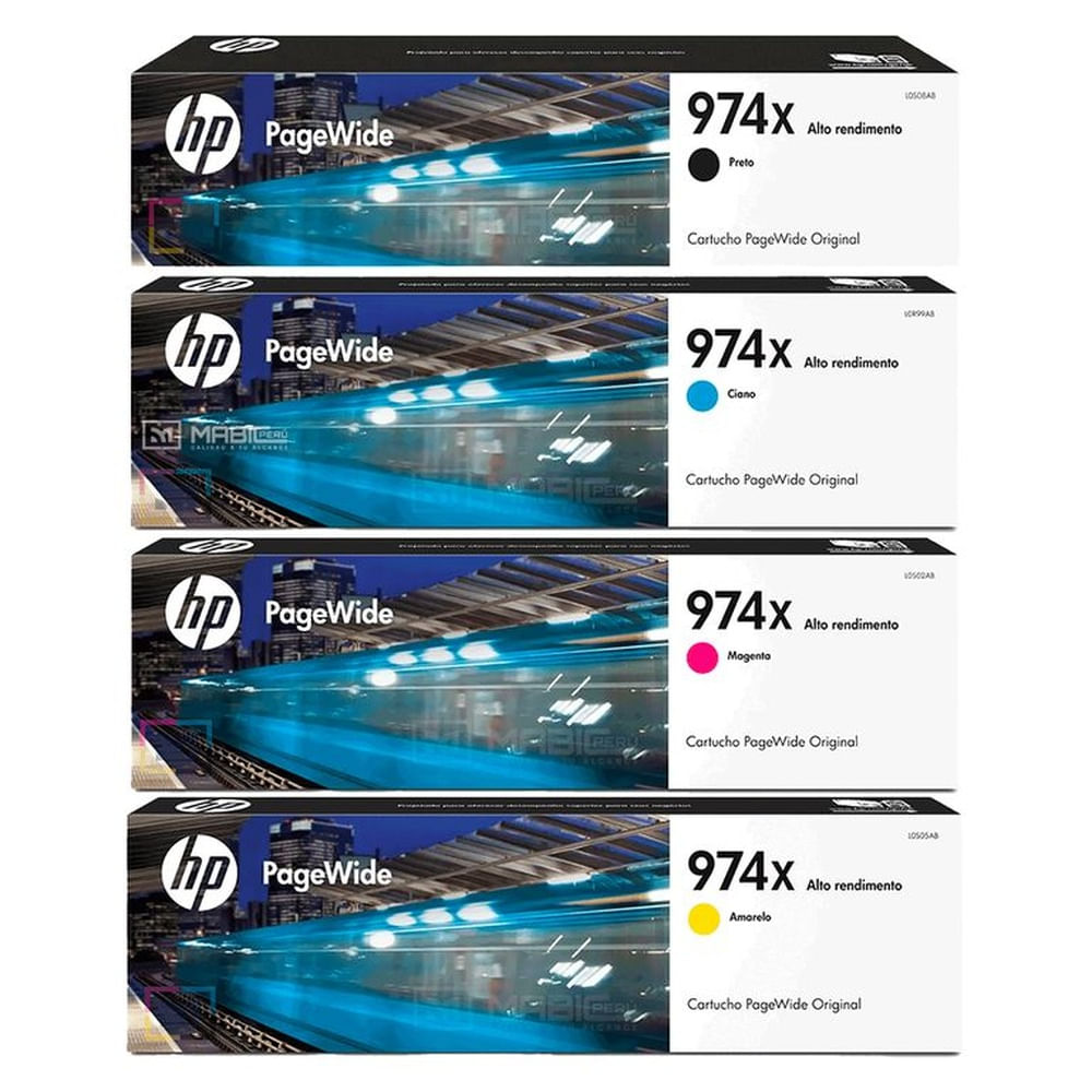 Pack Tinta HP 974X Negro Cian Magenta Amarillo PageWide 452, 477, 552, 577 Original