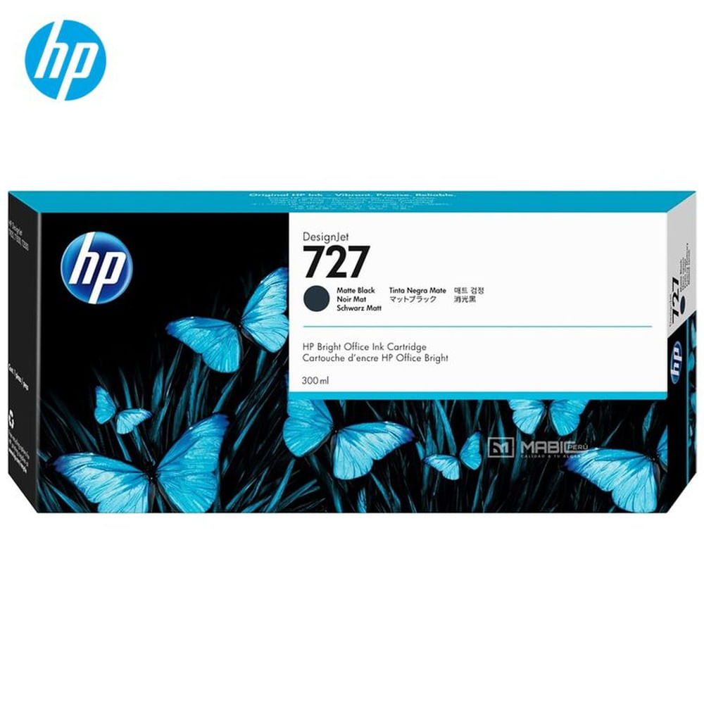 Cartucho de Tinta HP 727 Negro Mate C1Q12A DesignJet T2500, T930 Original - 300ml