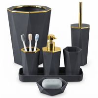 SET DE 7 ACCESORIOS PARA BAÑO COLOR GRIS