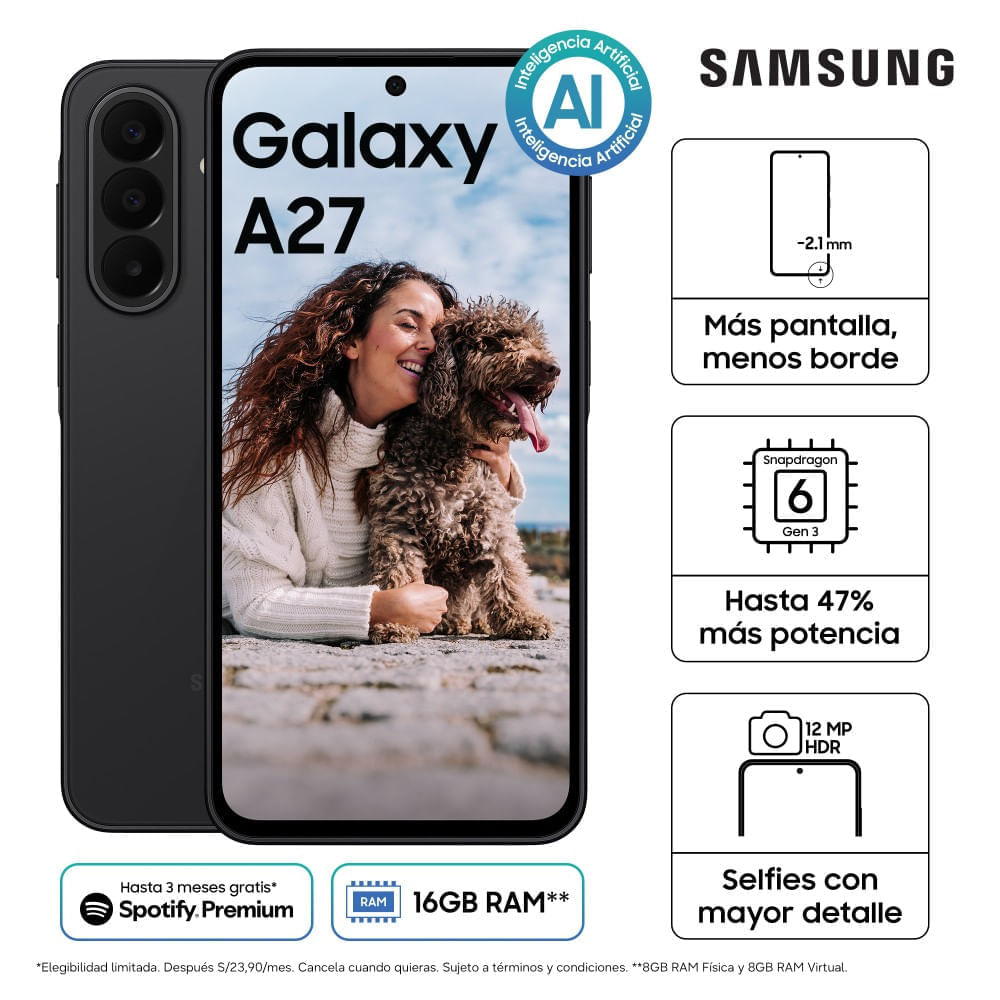 Celular Samsung Galaxy A27 8GB RAM 256GB Negro
