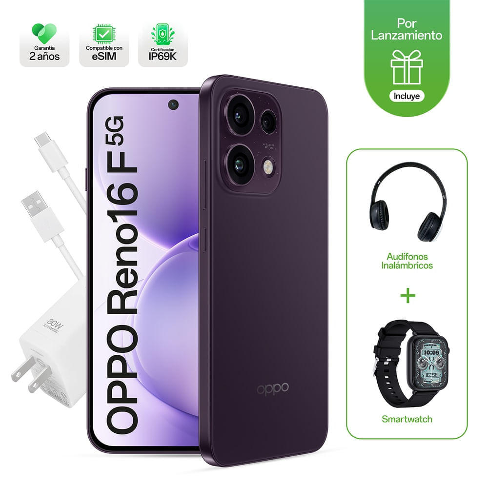 Celular Oppo Reno16 F 8 + 256GB Violeta + Smartwatch + Audífonos