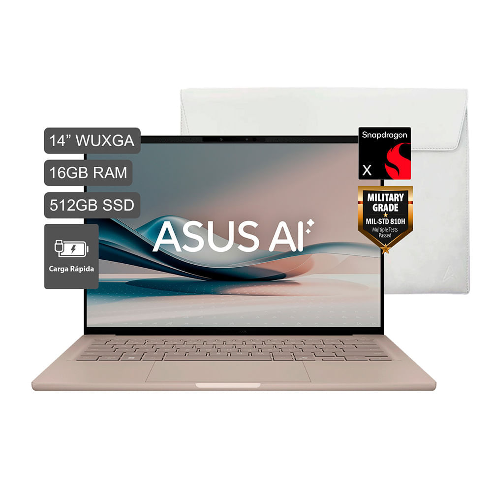 Laptop ASUS AI 14"" Snapdragon X1-Plus UX3407QA-QD289W 16GB RAM 512GB SSD + Funda