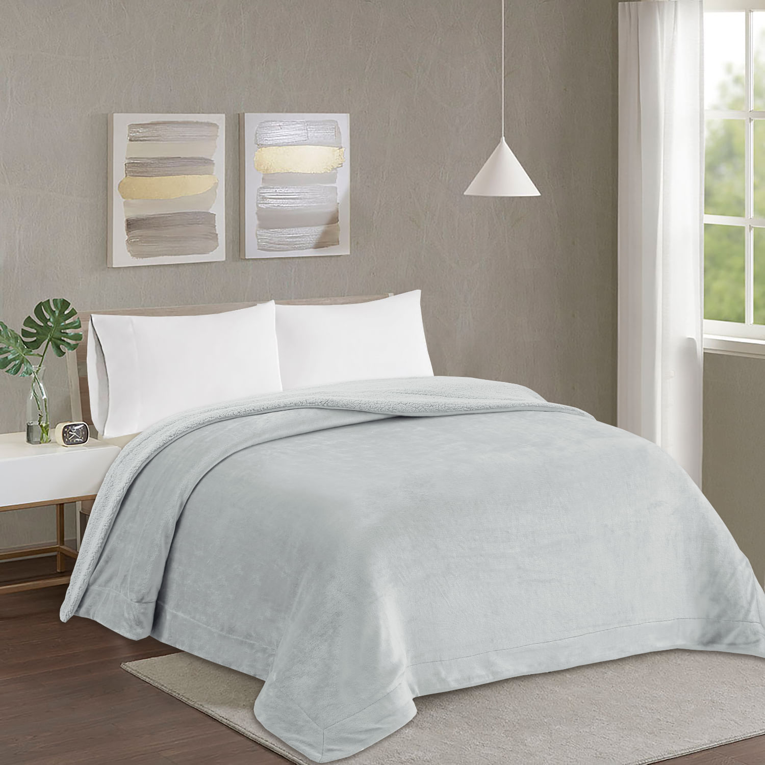Frazada Flannel Sherpa Light Gris