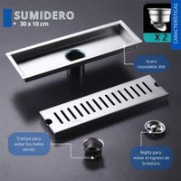 Sumidero Lineal Rectangular Acero Inoxidable SUS 304 10x30 cm Antiolor para Baño y Exteriores