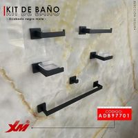 KIT DE BAÑO 6 PIEZAS,ACERO304, NEGRO MATE MOD 97701