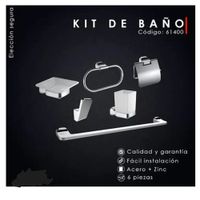 KIT DE BAÑO 6 PIEZAS, ACERO304, CROMADO CUADRADO MOD 61400