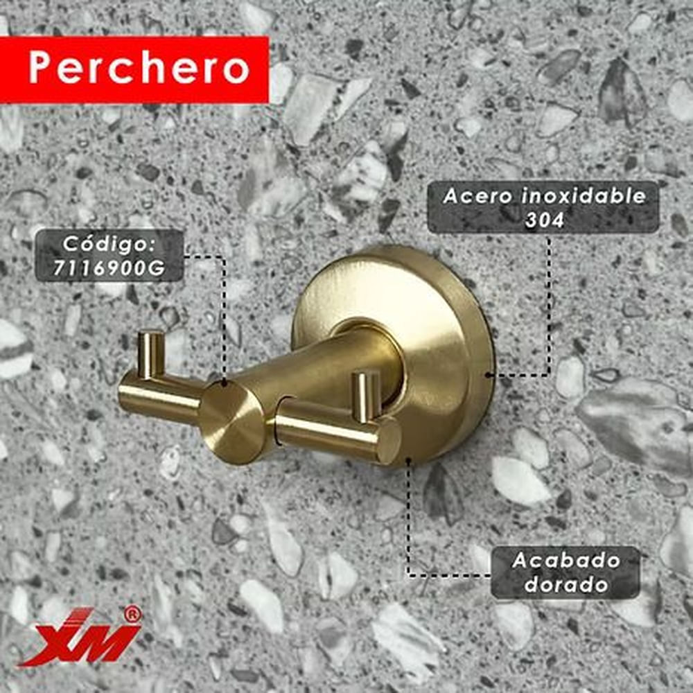 PERCHERO DOBLE XM DORADO CEPILLADO MODELO 711690OG Dorado