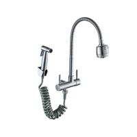 LLAVE DE COCINA FLEXIBLE PARED CON DUCHA BIDET SATINADO