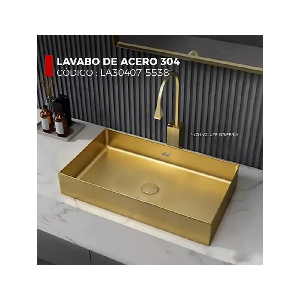 LAVADERO RECTANGULAR DE ACERO DORADO CON DESAGÜE LA30407-5538
