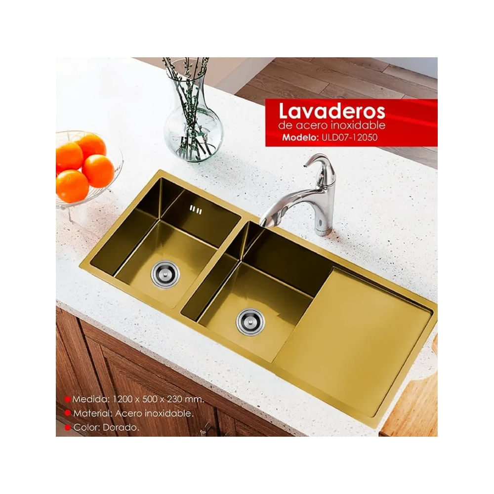 LAVADERO DE COCINA 2 POZAS CON ESCURRIDERO DORADO ULD07-12050