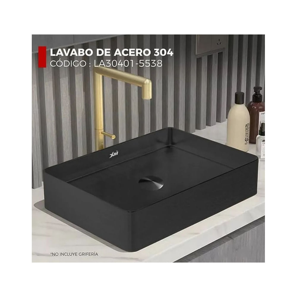 LAVADERO RECTANGULAR DE ACERO CON DESAGÜE NEGROLA30401-5538
