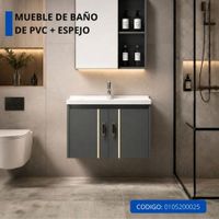 Mueble Organizador de Baño PVC Gris con Espejo y Lavamanos - 0105200025