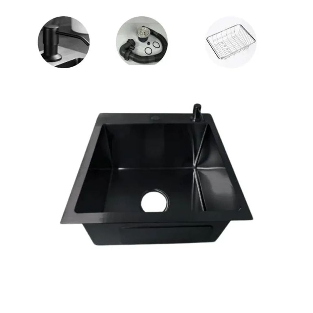 Lavadero Cuadrado Premium Negro con Dispensador Integrado y Canastilla