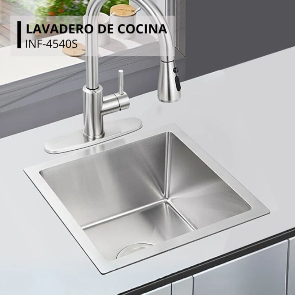 Lavadero Compacto Satinado Acero Inoxidable con Dispensador y Canastilla