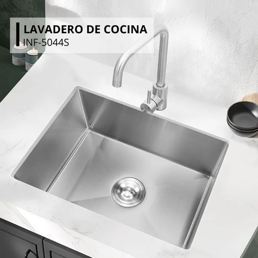 Lavadero Rectangular Satinado Acero Inoxidable con Canastilla